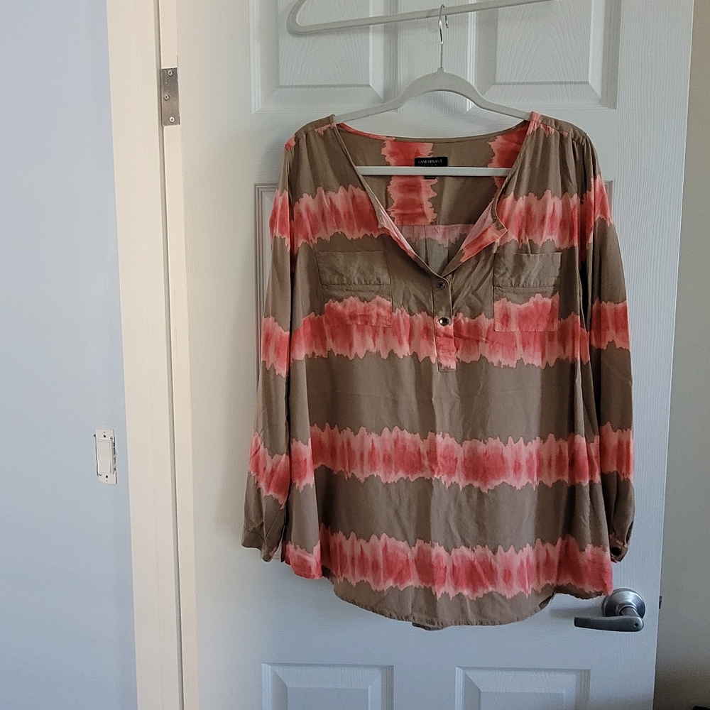 Lane Bryant Size 18/20 Tan and Coral half button up shirt